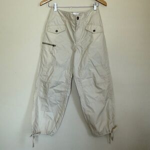 Anthropologie Utility Cargo Pants Size 26 | Beige Cropped Drawstring Hem